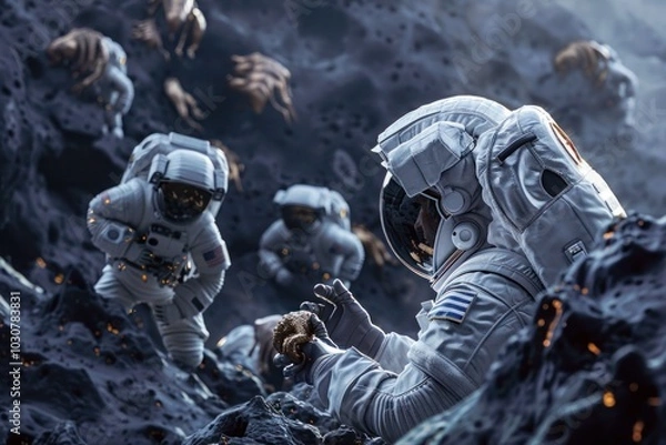 Fototapeta Space traveler donning a spacesuit, exploring the mysteries of distant planets and encountering alien forms of life