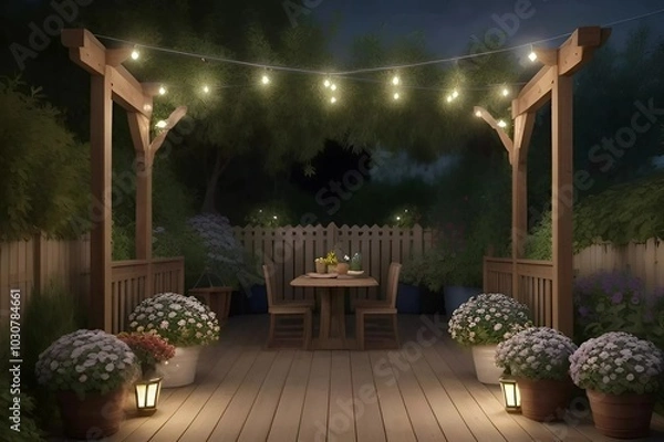 Fototapeta "A playful design with a hose coiled into spiral shapes on a garden wall, painted in bright colors to create a whimsical pattern. The hose is dotted with decorative elements like small wooden beads an