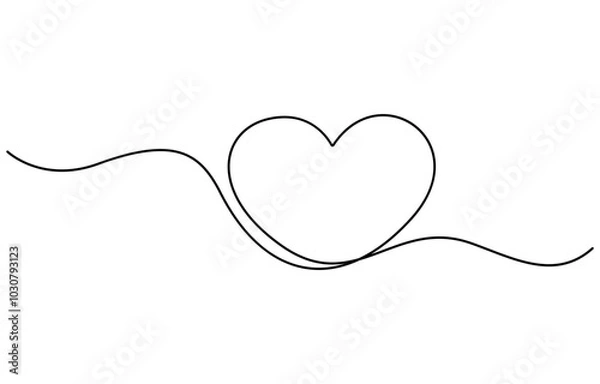 Fototapeta Continuous heart line drawing Fancy minimalist illustration. Symbol of love One line abstract minimalist, Heart and love sign in continuous one line drawing. Thin flourish and romantic symbol 