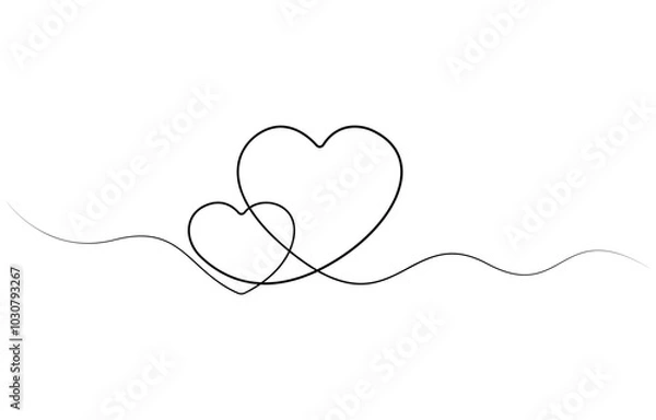 Fototapeta Continuous heart line drawing Fancy minimalist illustration. Symbol of love One line abstract minimalist, Heart and love sign in continuous one line drawing. Thin flourish and romantic symbol 
