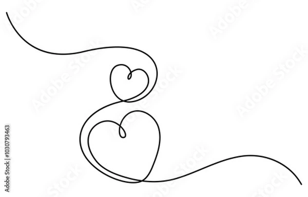 Fototapeta Continuous heart line drawing Fancy minimalist illustration. Symbol of love One line abstract minimalist, Heart and love sign in continuous one line drawing. Thin flourish and romantic symbol 
