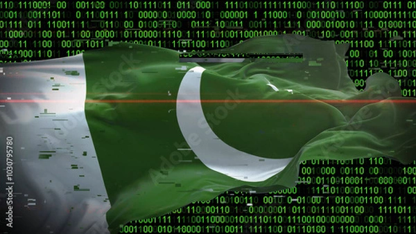 Fototapeta Binary code on flag of Pakistan. Program source code or Hacker concept on Pakistani flag. Pakistan digital technology security, hacking or programming