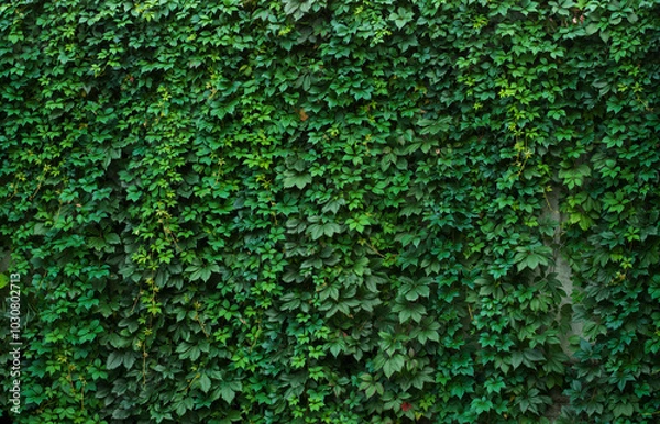 Fototapeta Wild grape green wall, wall covered with vine green leaves of maiden grapes