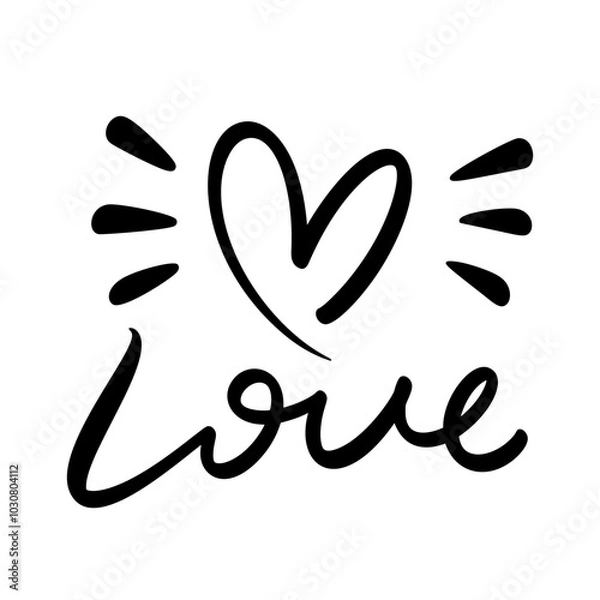 Fototapeta Love hand lettering with heart symbol, perfect for t-shirt designs. Vector romantic calligraphy.