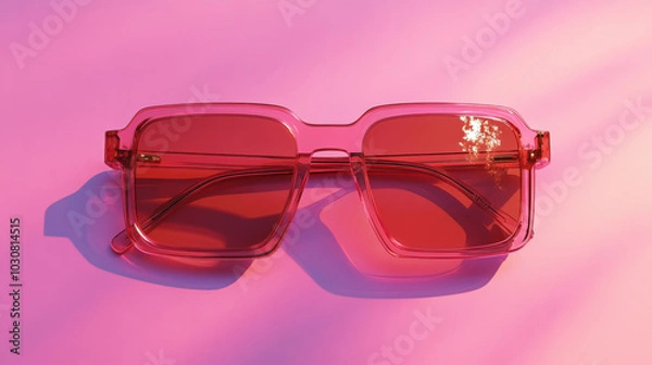 Fototapeta Retro sunglasses on light pastel background with bright colors and shadows