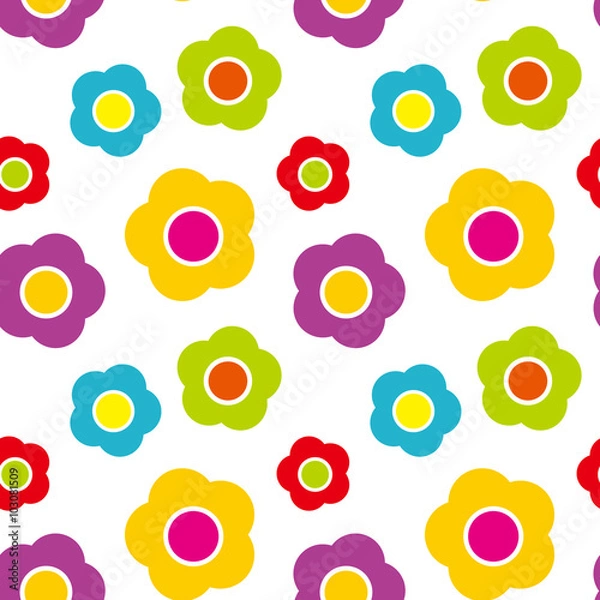 Obraz 大きめ花柄のシームレスパターン　カラフル