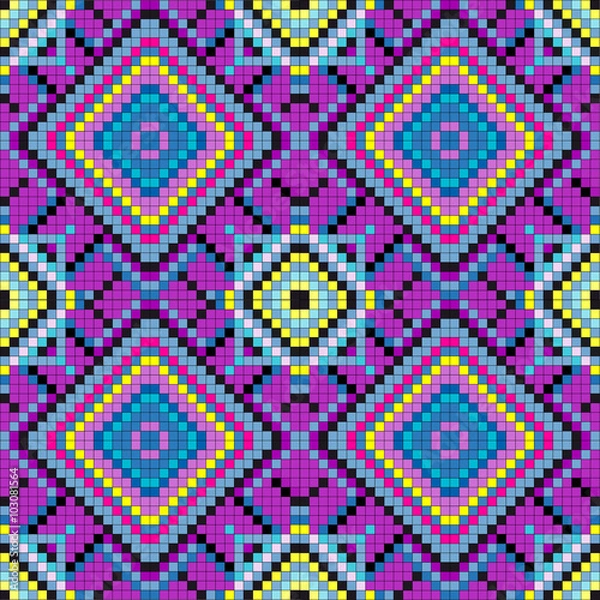 Fototapeta small pixels colored geometric background seamless pattern vector illustration