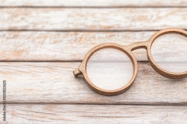 Fototapeta Round wooden glasses on rustic wooden surface
