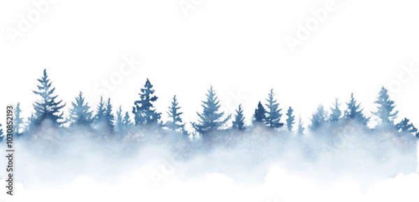 Obraz PNG Misty Forest Silhouette: A Watercolor Landscape Isolated on Transparent Background