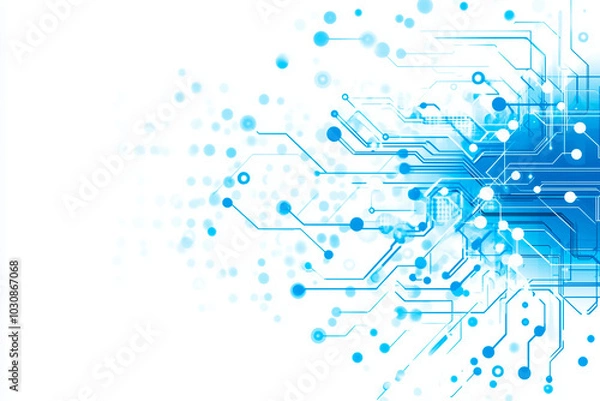 Fototapeta Light blue circuit board with technological connections on white background.