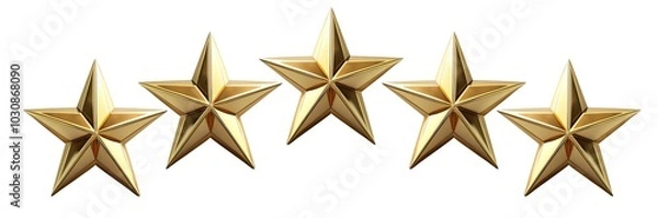 Fototapeta Golden Five Stars Rating. Excellent rating and reward symbols, isolated on white transparent background, png element