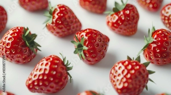 Obraz Close-up of Fresh Red Strawberries on White Background