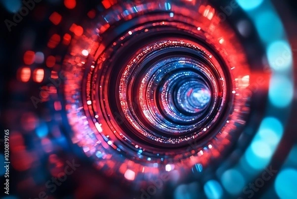 Fototapeta Red and Blue Light Vortex Psychedelic Geometric Pattern