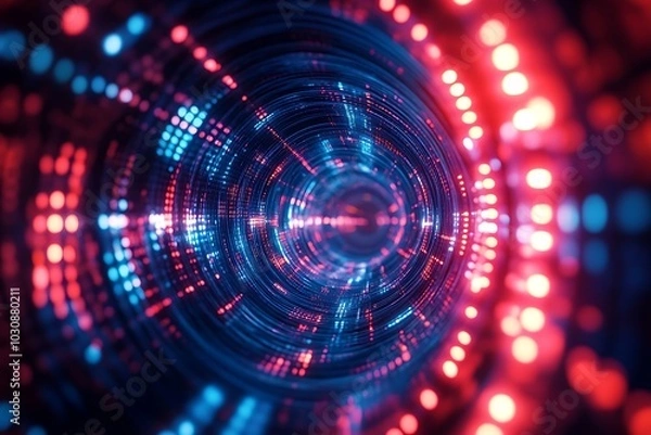 Fototapeta Red and Blue Neon Vortex Hypnotic Space Tunnel