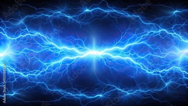 Obraz Abstract energy and electrical background with blue lightning and plasma silhouette