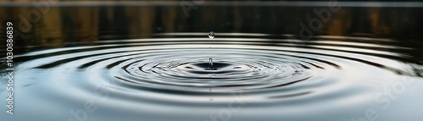 Fototapeta Water ripple pattern with a droplet causing concentric circles.
