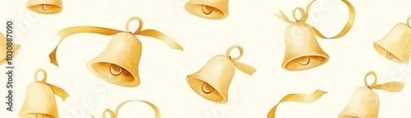 Fototapeta A beautiful pattern of golden bells on a soft background, perfect for festive designs and holiday themes.