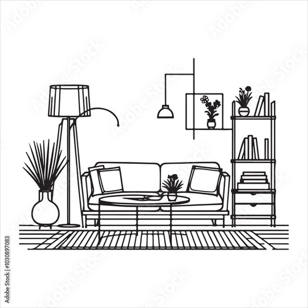 Fototapeta single one line Coffee Table Living Room Furniture silhouette on white background
