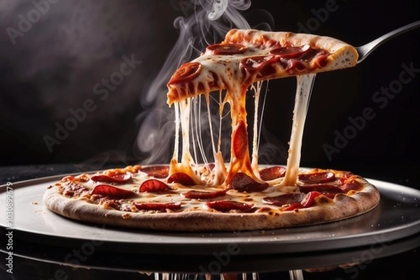 Fototapeta Delicious pizza on the table dark background 