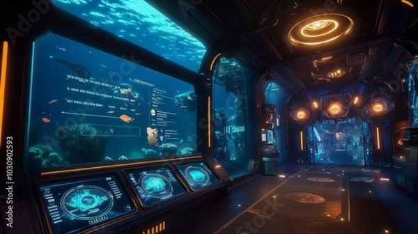 Fototapeta Deepsea life betting game with holographic sonar interface