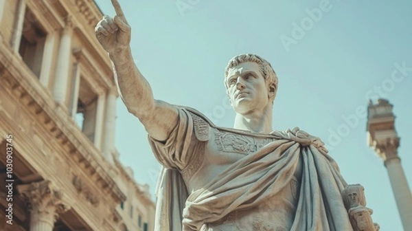 Fototapeta Roman statue of Julius Caesar, embodying authority and leadership in a public square