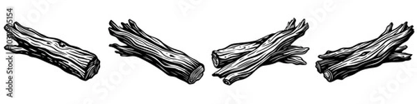 Fototapeta line art vector illustration collection of driftwood with wood cutting style. isolate on a white background. SVG and PNG

