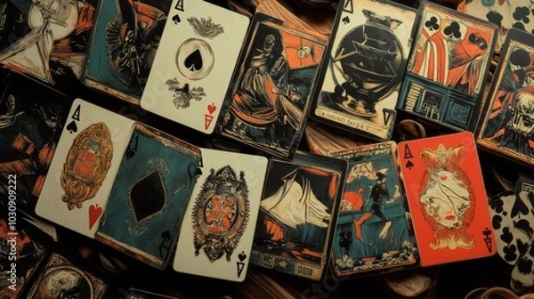 Fototapeta Historical playing cards with alternate outcomes and hidden details