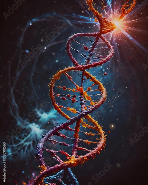 Fototapeta DNA molecule structure. Science background. 3d rendering toned image
