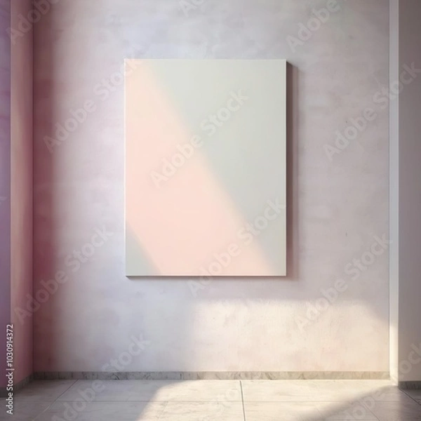Fototapeta Minimalist interior canvas mockup with a blank canvas against a neutral wall. Perfect for displaying artwork or posters in a modern, clean space