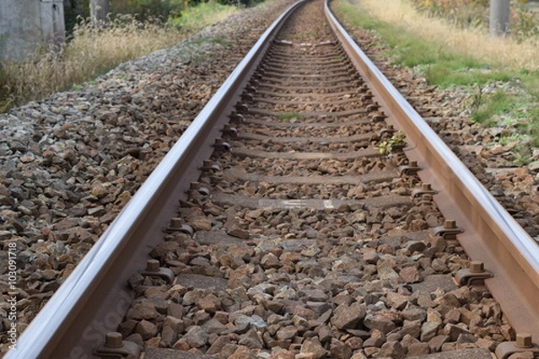 Fototapeta 羽越本線の線路（単線）／山形県の庄内地方で羽越本線の線路（単線）を撮影した、ローカルイメージの写真です。
