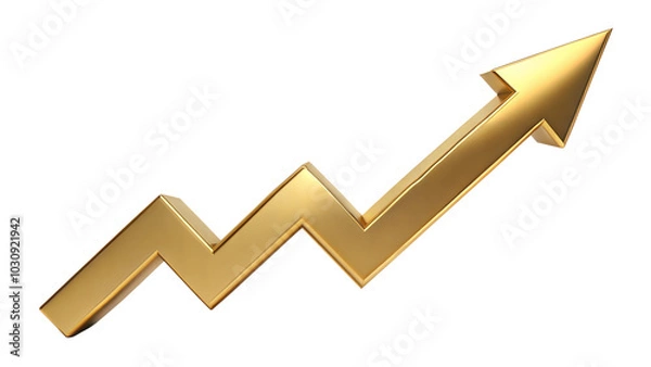 Fototapeta Golden Zig-Zag Arrow Up, Growth Symbol, Isolated on White Transparent Background, PNG Element