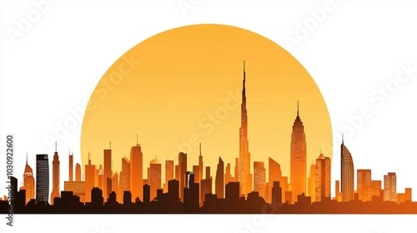 Fototapeta Stunning Urban Skyline Silhouette at Sunset: A Showcase of Modern Architectural Marvels