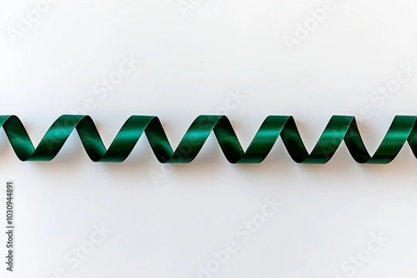 Fototapeta Green ribbon on white background, top view. Text space available.