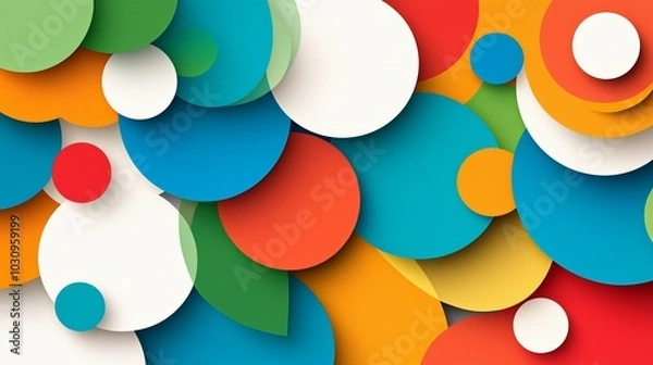Fototapeta Layered paper-cut shapes in bold primary colors, paper-cut style, playful abstract
