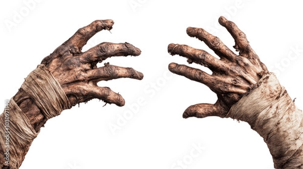 Fototapeta Terrible zombie hands dirty hands of the mummy isolated on transparent background halloween theme