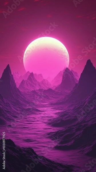 Fototapeta Explore a Stunning Alien Planet Landscape Wallpaper With Vibrant Colors and Towering Mountains in a Sci-Fi World. Generative AI