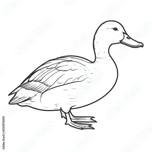 Obraz Duck Coloring book page vector art illustration line art, isolated white background 