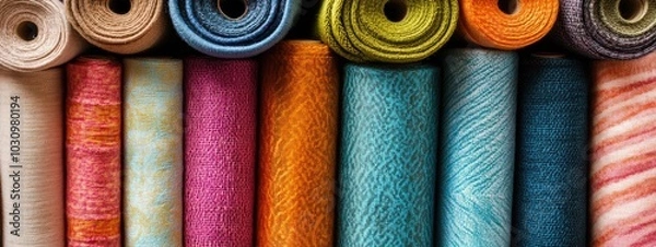 Obraz Photo of colorful cloth rolls with different textures and shades.