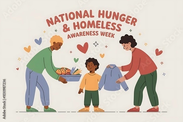 Fototapeta Illustration for National Hunger and Homeless Awareness Week with helping hands

