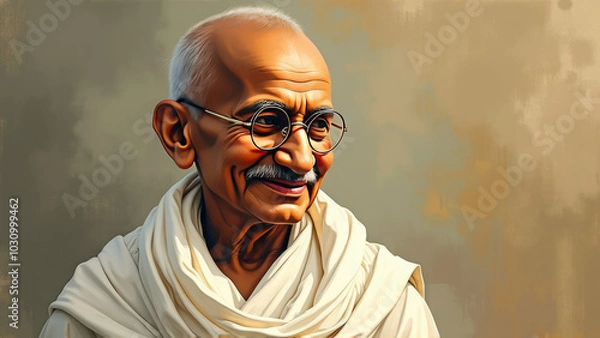 Fototapeta Portrait of mahatma gandhi with Glasses in Traditional Wrap