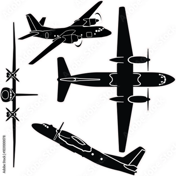 Fototapeta medium size transport airplane vector set