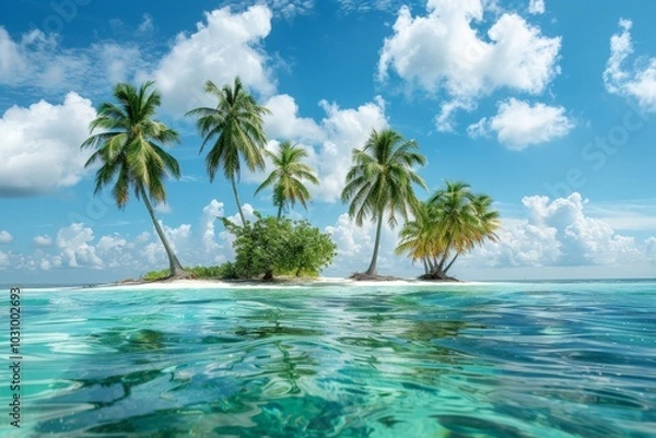 Fototapeta Tropical Paradise: Serene Island Escape with Swaying Palms and Crystal-Clear Waters