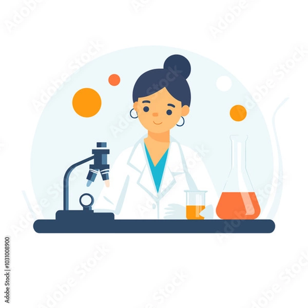 Fototapeta Minimalistic illustration of a scientist working in a laboratory setting