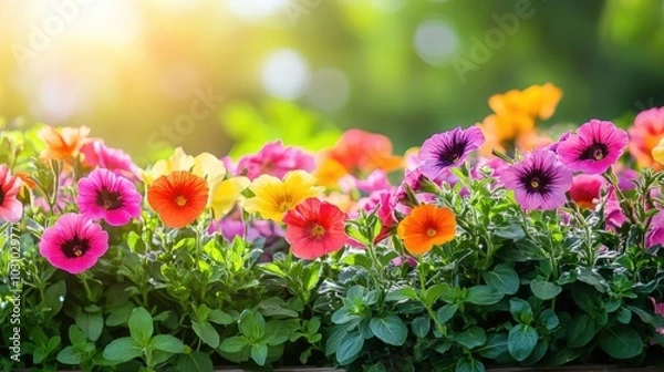 Fototapeta Colorful Blooms in a Sunlit Garden