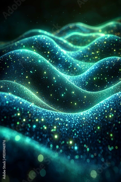 Fototapeta A mesmerizing abstract wave pattern filled with shimmering particles, evoking a sense of depth and movement.