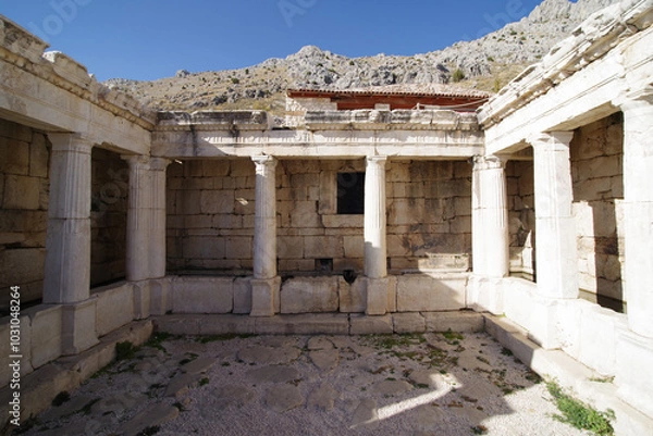Fototapeta Burdur - Turkiye - October 27 - 2022 : Sagalassos Fountain House and Neon Library