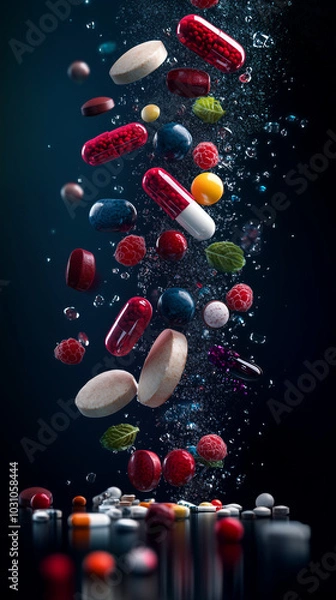 Fototapeta Dynamic Display of Berries and Supplements