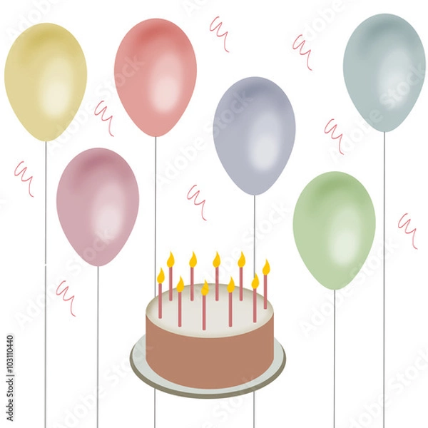 Fototapeta Изолированный Воздушный Шар Торт День Рождения Пастельный