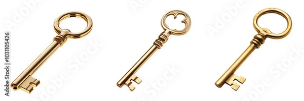 Fototapeta A shiny golden key isolated on a transparent background