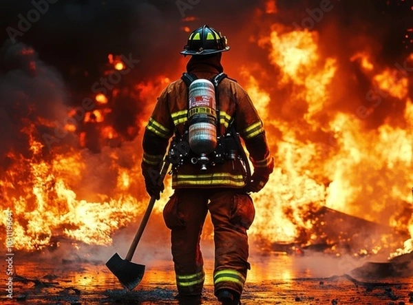 Fototapeta In to the fire, a Firefighter searches for possible survivors
